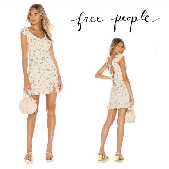 FREE PEOPLE like a lady citrus floral printed mini dress large - Picture 1 of 14